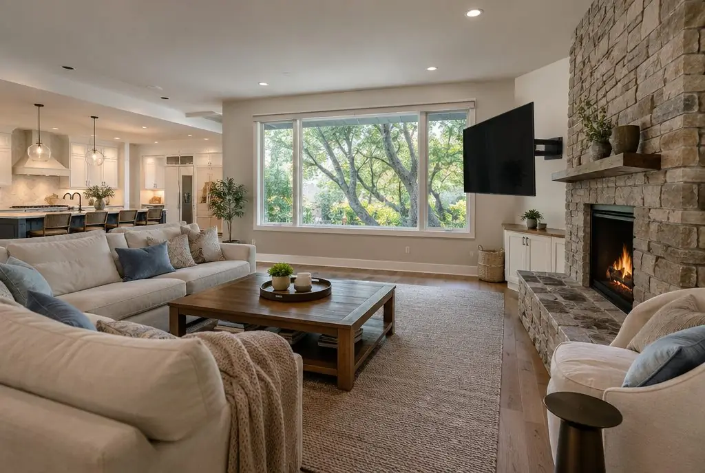 Illustration: a wall-mounted TV in a typical Northwood home