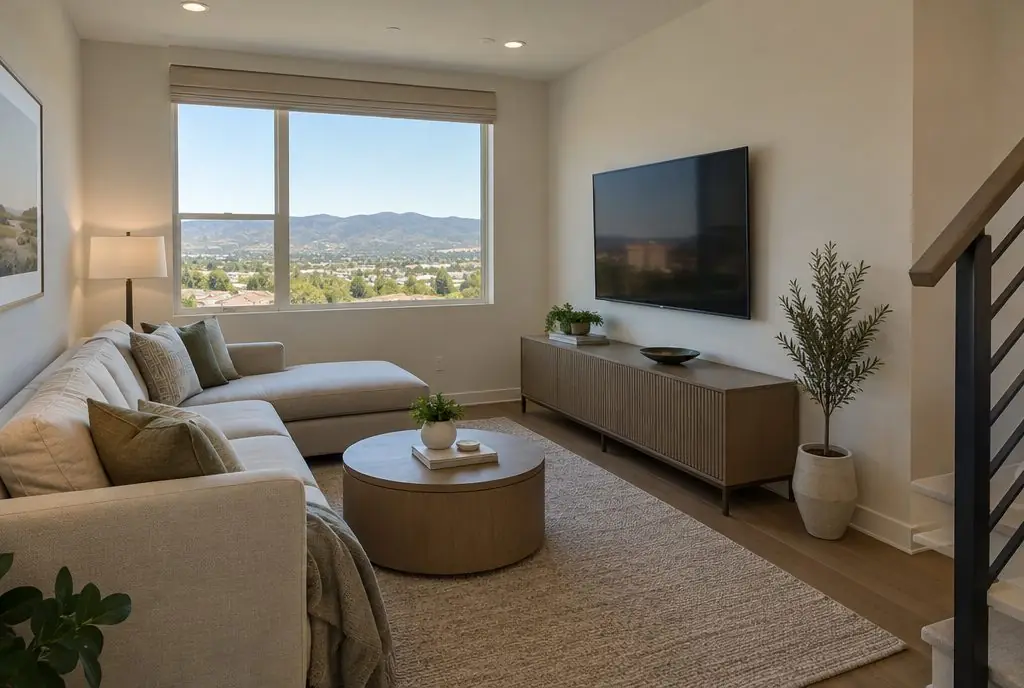 Illustration: a wall-mounted TV in a typical Portola Springs home