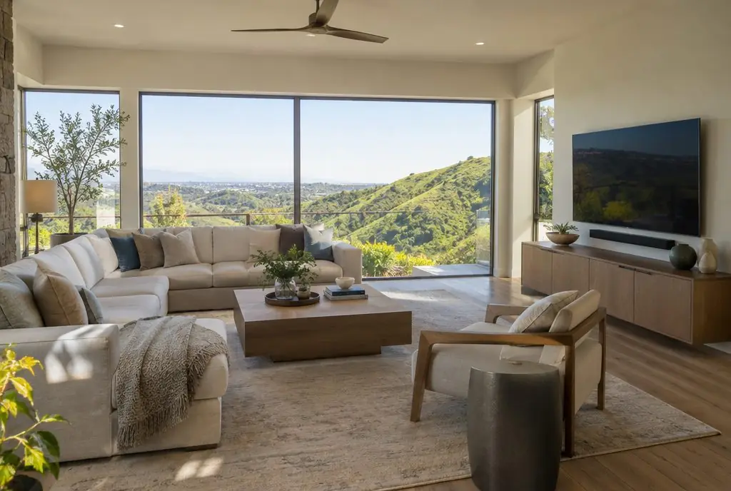 Illustration: a wall-mounted TV in a typical Turtle Rock home