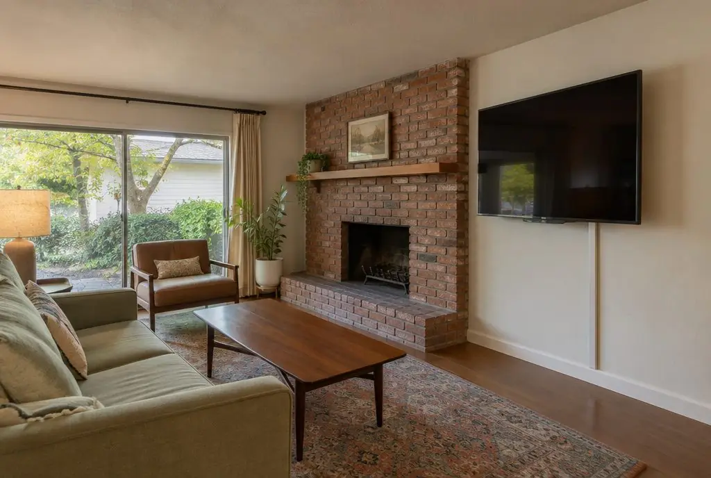 Illustration: a wall-mounted TV in a typical University Park home