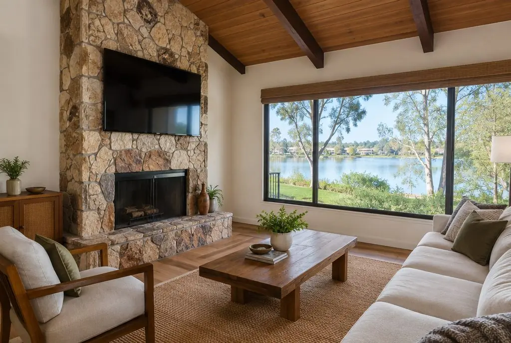 Illustration: a wall-mounted TV in a typical Woodbridge home